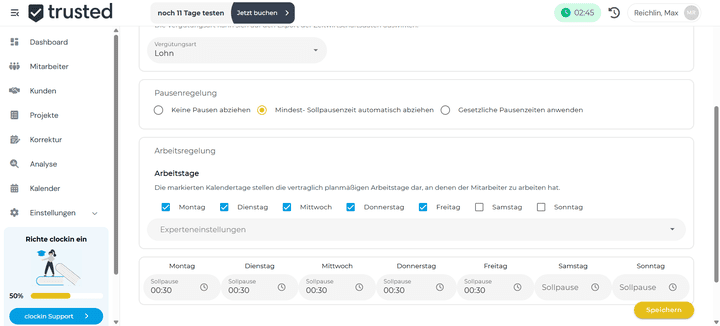 Arbeitspläne lassen sich in clockin sehr tiefgreifend und detailliert individualisieren; das kostet am Anfang etwas Zeit, lohnt sich aber, um deine ganz individuellen Arbeitszeitmodelle im System abzubilden.