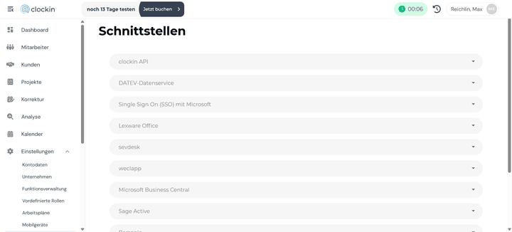 Ein kleiner Einblick in die verfügbaren Schnittstellen von clockin.