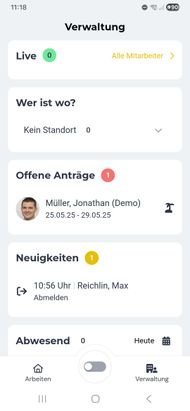 Der neue Verwaltungsbereich der clockin-App ist eine Art Schaltzentrale für Admins, Teamleiter:innen und Manager.