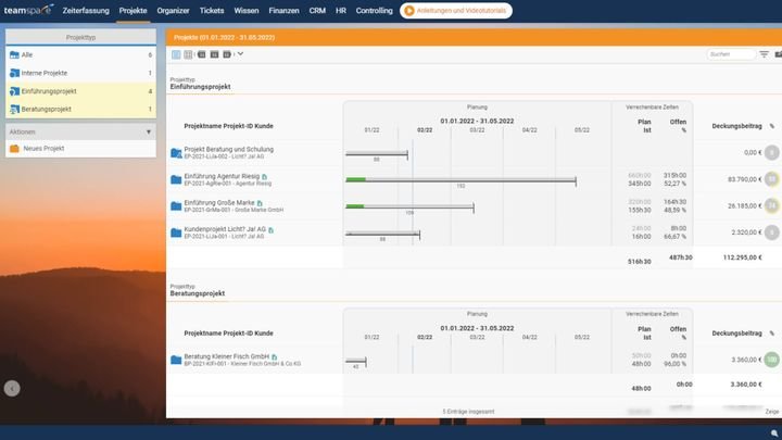 Funktionen für die Projektplanung sind in teamspace bereits integriert