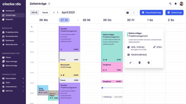 Clockodo bietet Ihnen die flexible Zeiterfassung per Stoppuhr und Tabelle sowie einen zentralen Teamkalender mit allen Zeiten und Abwesenheiten