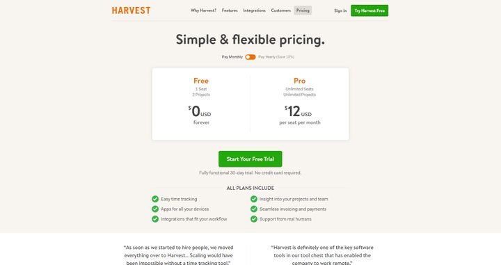 Einige Time-Tracking-Tools wie Harvest bekommen Sie mit eingeschränktem Funktionsumfang komplett kostenlos