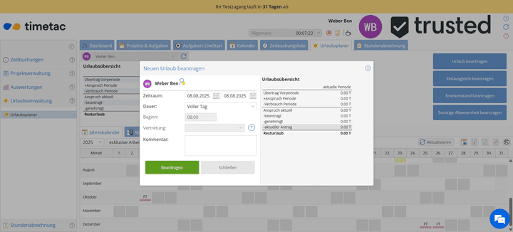 Im Modul “Urlaubsverwaltung” integriert ist ein System für Abwesenheitsanträge, das du individuell konfigurieren kannst.