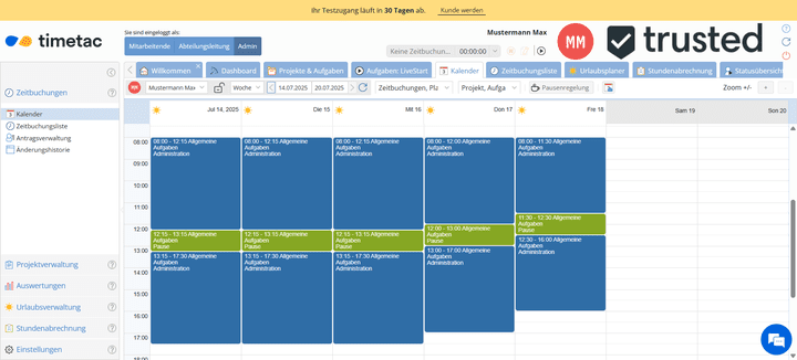 In TimeTac erfasst du deine Arbeits- und Projektzeiten auf vielfältige Art und Weise. Ob per Drag-and-Drop in der Kalenderansicht …