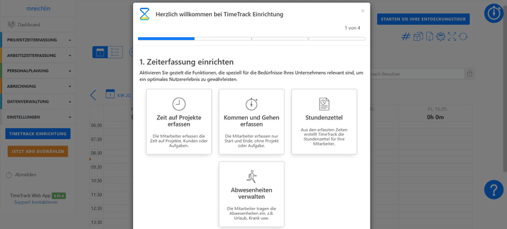 Die Einrichtung von TimeTrack ist schnell erledigt und erfolgt in wenigen Schritten.
