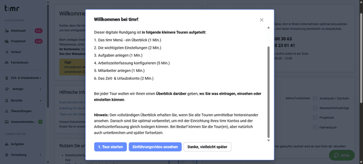 timr führt dich beim ersten Start der Software durch das gesamte System und zeigt dir die wichtigsten Handgriffe.