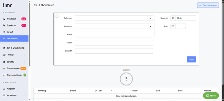 Das Fahrtenbuch ist ein kleines Highlight in timr.