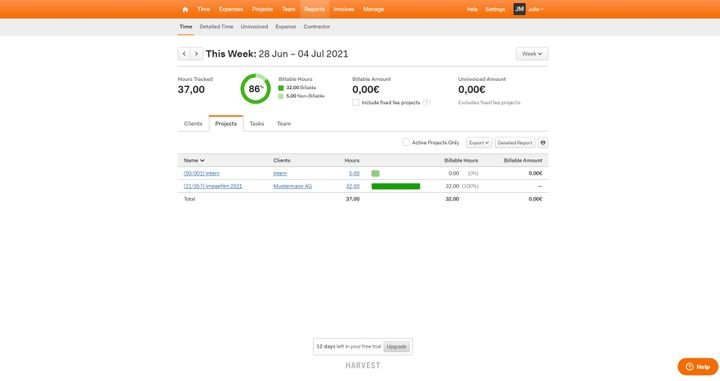 Harvest ist übersichtlich, einfach zu verwenden und günstig - ideal für kleine Teams