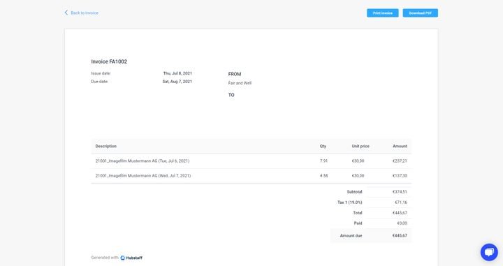 Mithilfe von Lösungen wie Hubstaff generieren Sie mit nur wenigen Klicks Rechnungen aus den getrackten Zeiten