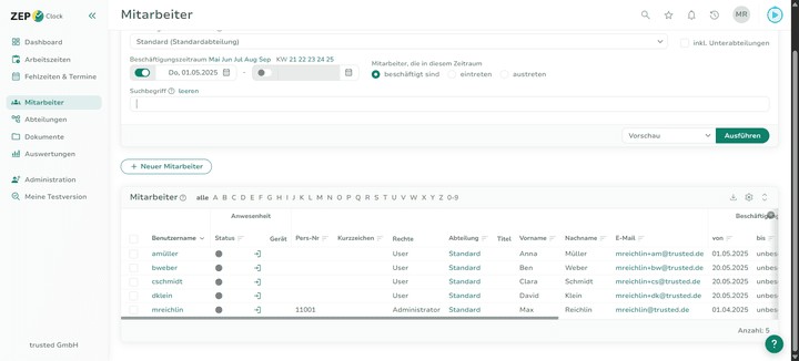 ZEP kommt mit einer nüchternen und funktionalen Aufmachung daher. Die Benutzeroberfläche wirkt klar, strukturiert und übersichtlich.