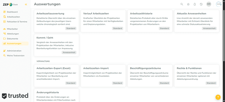 ZEP enthält eine ganze Reihe von nützlichen Standard-Auswertugen und -berichten.