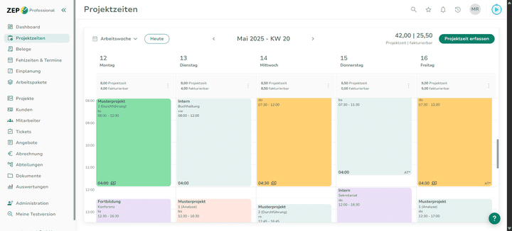 ZEP ist eine Zeiterfassungssoftware für projektbasierte Teams. Mit dem übersichtlichen und nüchternen Tool trackt deine Team seine Zeiten auf Basis von Projekten und Aufgaben – entweder per Stoppuhr, oder per Drag-and-Drop.