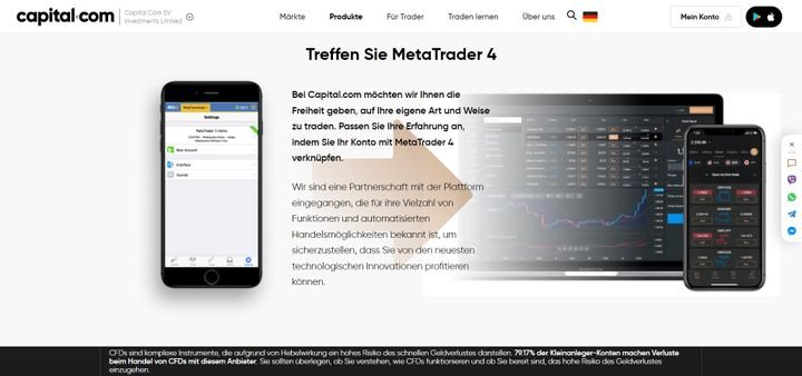 Verknüpfen Sie Ihre Konten können Sie mit capital.com auch die Handelsplattform MetaTrader 4 nutzen