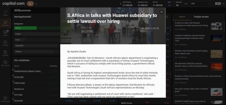 Aktuelle News und Entwicklungen auf dem Finanzmarkt zeigt capital.com prominent auf der Startseite