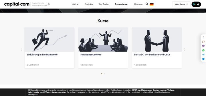 capital.com mangelt es nicht an Weiterbildungsmaterial in Form von Kursen und Leitfäden für Anfänger:innen