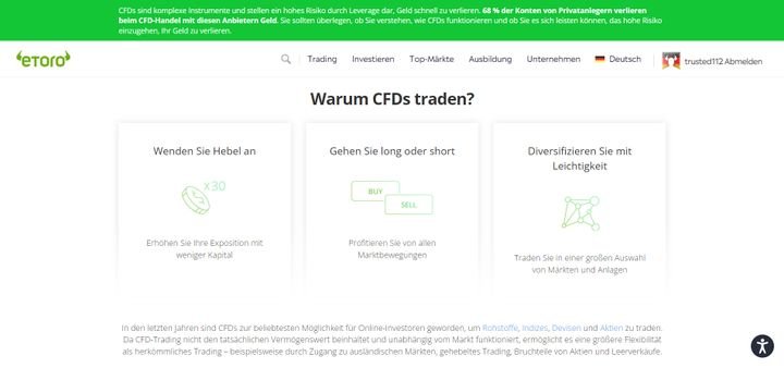 CFD-Trading auf eToro ist mit verschiedenen Assets wie Devisen und Rohstoffen möglich