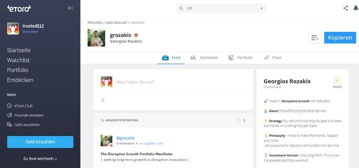 eToro ist auch ein Soziales Netzwerk, in dem Sie anderen Tradern folgen können