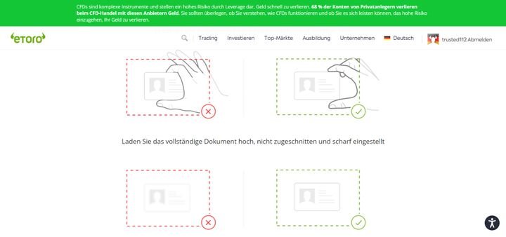 Um Ihr Konto zu verifizieren benötigen Sie ein amtliches Ausweisdokument