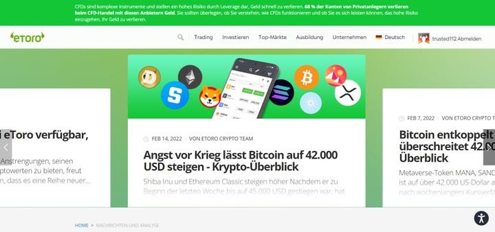 Im hauseigenen Magazin berichtet eToro regelmäßig über aktuelle Marktentwicklungen