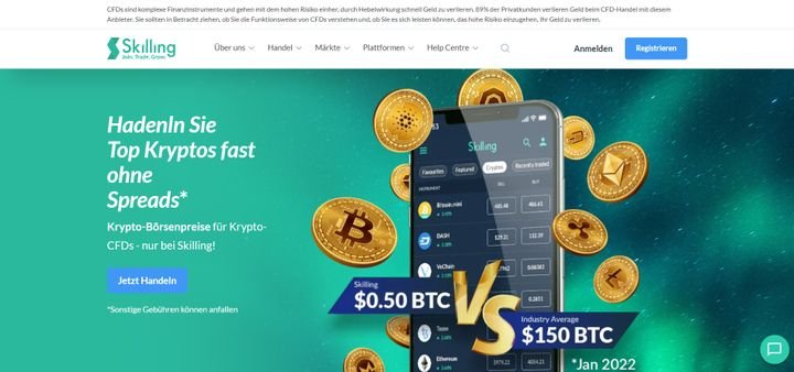 Auf Skilling handeln Sie mit rund 900 CFD-Produkten unterschiedlicher Sparten; besonders umfangreich ist das Angebot an Krypto-CFDs