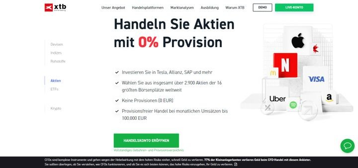 Auf XTB handeln Sie Aktien, ETFs und diverse CFDs wie Forex, Kryptowährungen und mehr zu vergleichsweise günstigen Konditionen