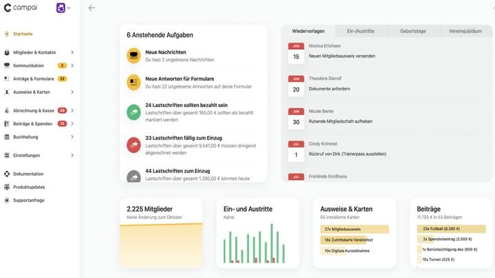 campai ist eine übersichtliche und moderne Verwaltungslösung für Vereine aller Art