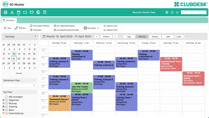 In der Terminverwaltung werden alle Veranstaltungen und Termine Ihres Vereins zentral verwaltet