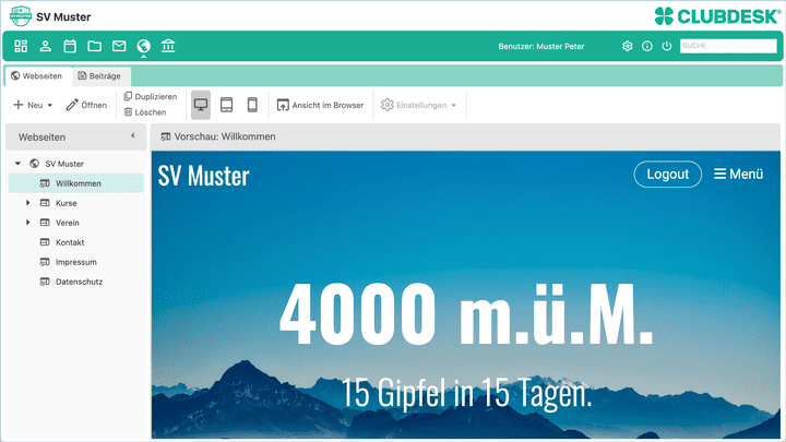 ClubDesk bietet einen eigenen Baukasten für Ihre Vereinswebsite, der mit vielen ansprechenden und mobil-optimierten Vorlagen aufwarten kann