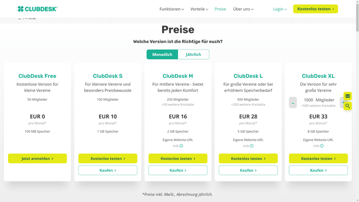 Die Preise von ClubDesk