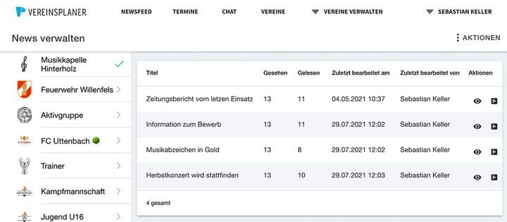 Mithilfe des Newsfeeds halten Sie alle Ihre Mitglieder stets auf dem Laufenden