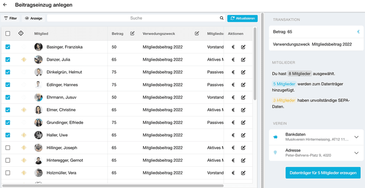 Im Vereinsplaner haben Sie alle Beitragszahlungen immer im Blick