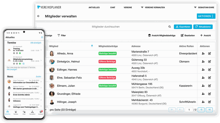 Die übersichtliche und ansprechende Benutzeroberfläche erleichtert Ihnen die Verwaltung Ihres Vereins