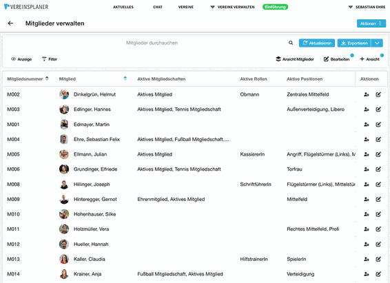 Verwalten Sie Ihre Mitglieder in der übersichtlichen Vereinsplaner-Datenbank
