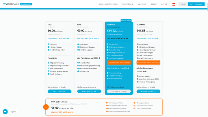 Die Preise von Vereinsplaner