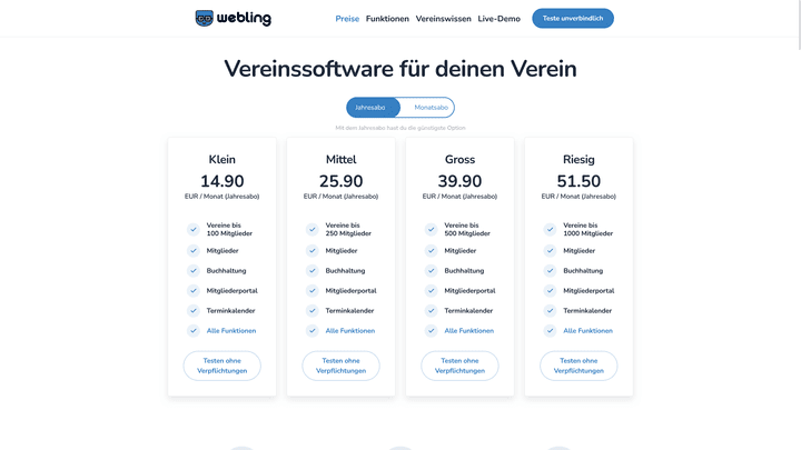 Die Preise von Webling