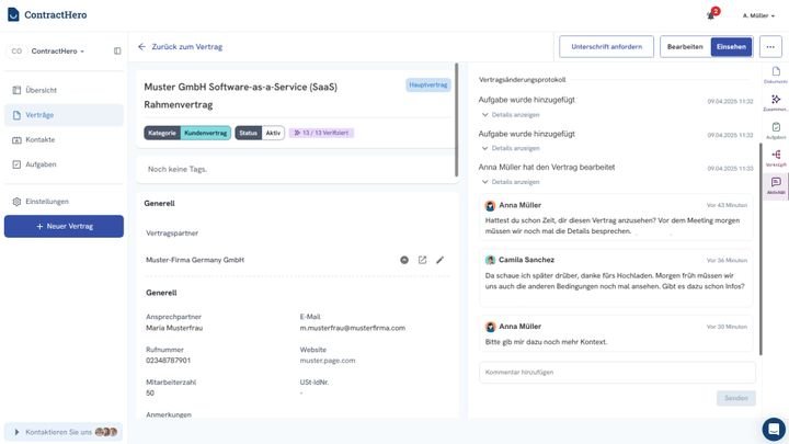 Mithilfe der Notiz- und Kommentarfunktion lassen sich wichtige Fragen direkt am Dokument klären; außerdem werden hier alle Änderungen und Vorgänge revisionssicher aufgehoben