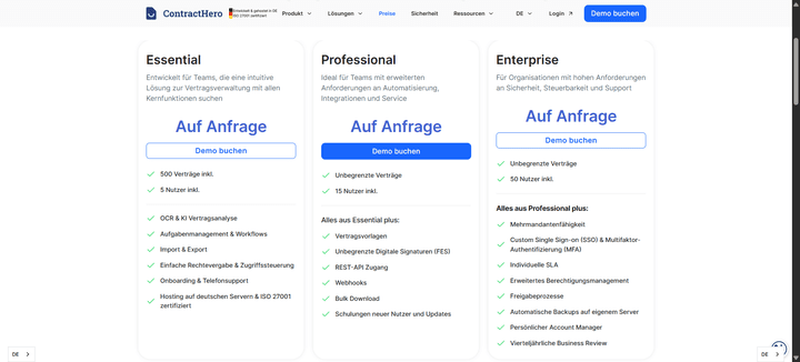 User haben die Wahl zwischen drei verschiedenen Leistungspaketen mit unterschiedlichem Funktionsumfang.