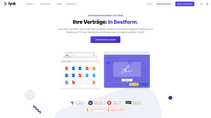 fynk ist ein deutschsprachiges Contract Management System aus Österreich mit KI-Unterstützung