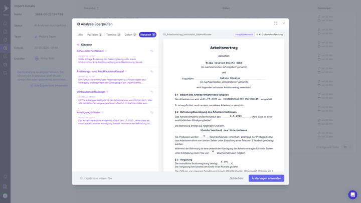 Die KI analysiert für dich Verträge: vollständig automatisch