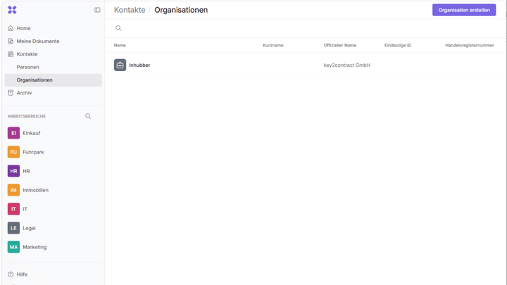 In der Kontaktdatenbank von Inhubber sicherst du Organisationen und ihre dazugehörigen Anpsrechpartner:innen für deine Prozesse.