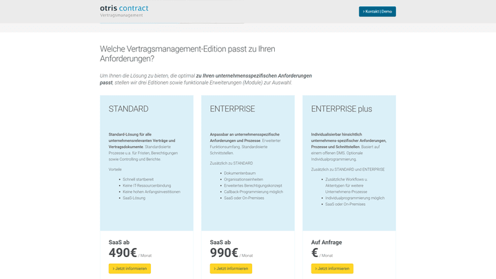 Eine Übersicht der verfügbaren Leistungspakete von otris contract