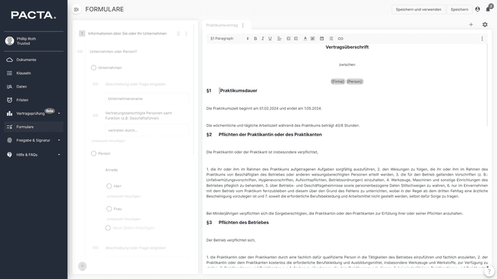 Der integrierte Dokumenten-Editor liefert Textbausteine und Vorlagen und wird von der KI unterstützt