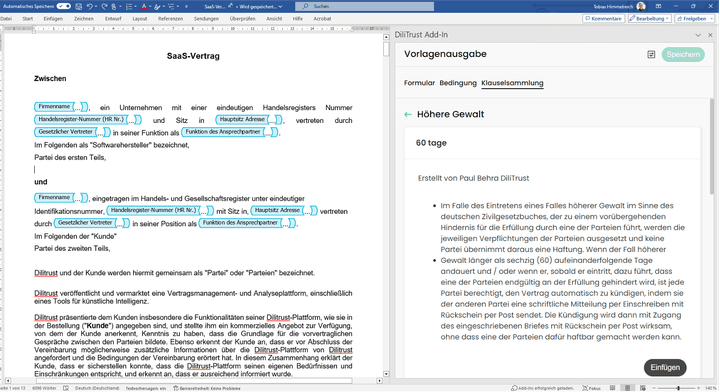 In DiliTrust wird Word zu deinem Vertragseditor.