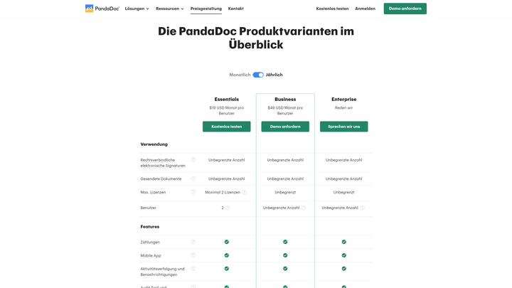 Wer die volle Power von PandaDoc nutzen möchte, sollte zum Enterprise-Tarif greifen