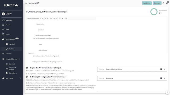 PACTA erinnert dich nicht nur an Vertragsfristen, sondern analysiert deine Vertragsdokumente KI-gestützt
