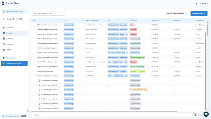 Je nach Tool kannst du eigene Ordnersysteme für die Vertragsablage und revisionssichere Archivierung anlegen