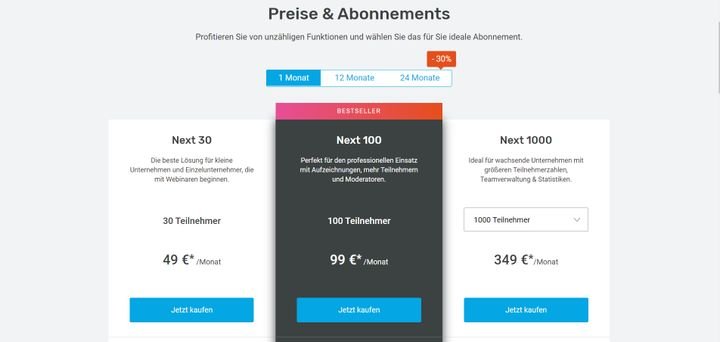 Bei edudip wählen Sie aus vier Tarifen, abhängig davon, wie viele Webinarteilnehmer Sie benötigen