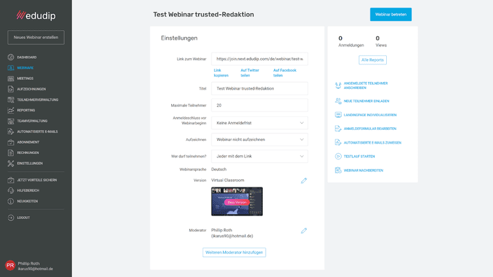 Teilnehmer:innen lassen sich einfach per E-Mail einladen, wofür Ihnen individuelle E-Mail-Vorlagen zur Verfügung stehen