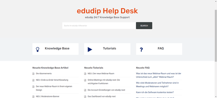 Das Helpcenter von edudip sowie die FAQ sind überschaubar und klären nur die wichtigsten Fragen