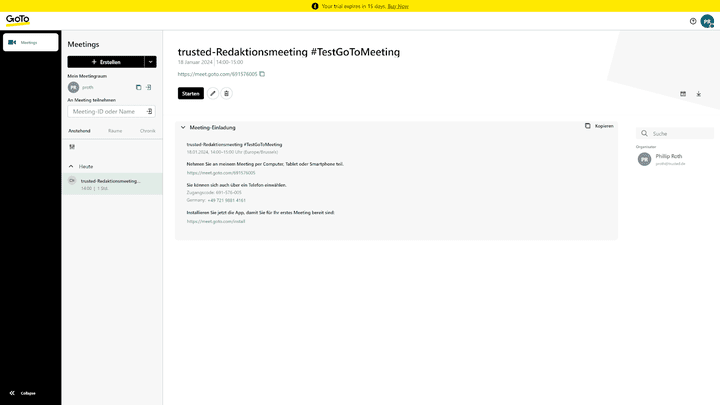 Die Planung von Meetings ist unkompliziert, die Konsole funktional, aber auch schlicht
